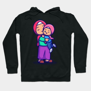 Cute Mother And Daughter Moslem Celebrating Eid Mubarak  Cartoon Hoodie